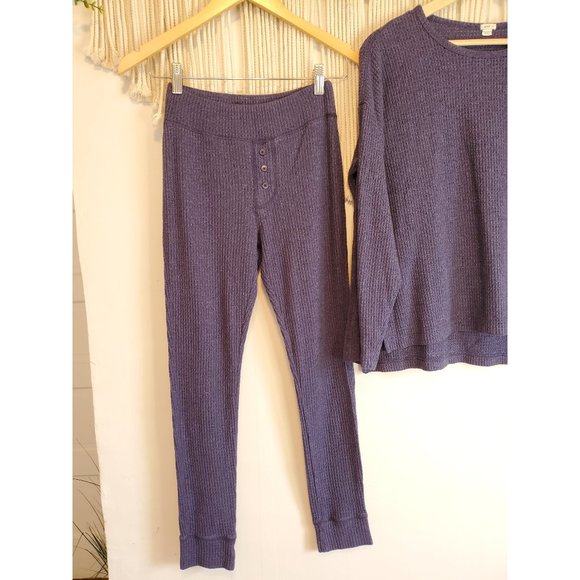 Aerie Navy Waffle Knit 2 Piece Loungewear Set, Size Small - Picture 4 of 8